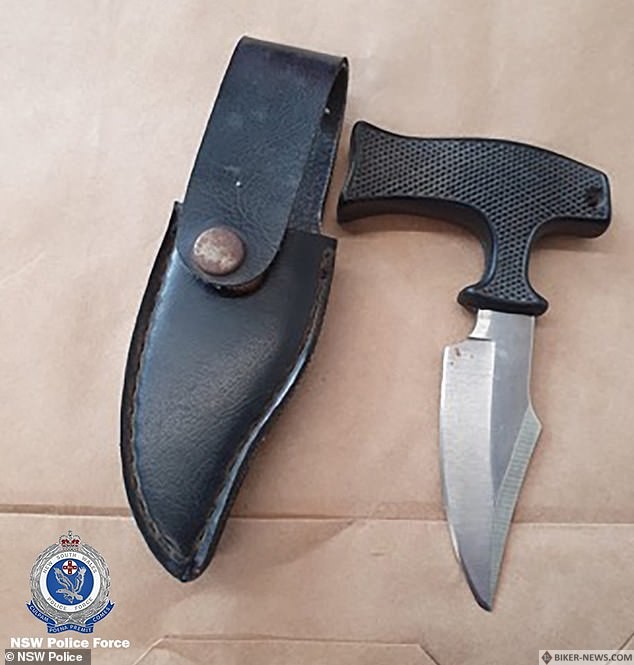 Officers found a push dagger, a sheath knife, a disguised electronic control device, an extendable baton and Rebels OMC colours. 