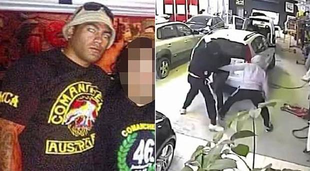 Vincent Meyer - dressed in black - stomps on his helpless victim in a brazen attack in 2014. he was then picked up in NZ in 2018 on a false passport. Photo / CCTV