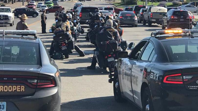 Police stopped a group of Bandidos Motorcycle Club members in Rapid City Thursday; arresting one person and seizing several firearms. (photo courtesy Rapid City Police Department)