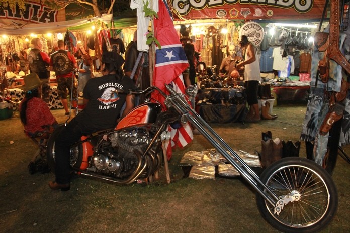 Honolulu takes a seat on this big chopper with stretched-forks.