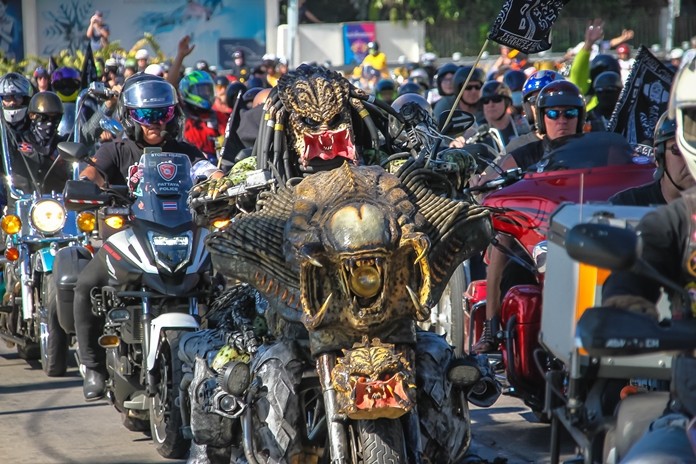Tens of thousands of bikers from around the world converged upon Pattaya for the annual Burapa Bike Week Feb. 13-15 at the Eastern National Indoor Sports Stadium on Soi Chaiyapruek 2. The finale, shown here, featured the annual bike parade through the city emphasizing safe driving, helmet use, and the “unbounded love of brotherhood”.