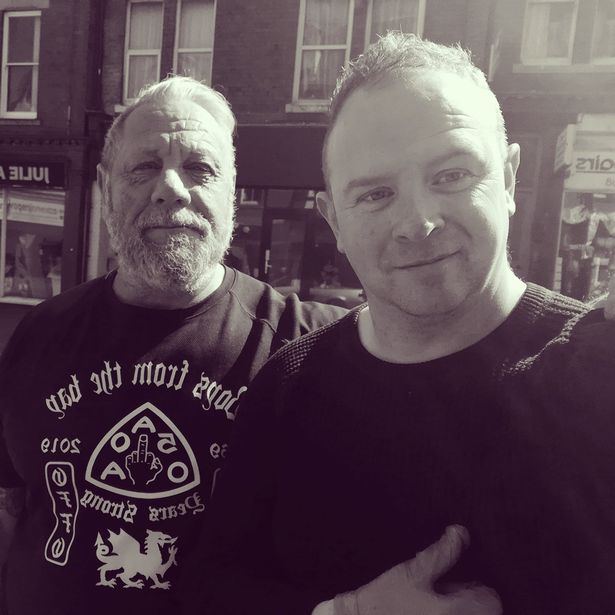 Outlaw biker boss Dink with Paul Clifford, they have both been shocked by how many people in Colwyn Bay suddenly need food parcels, sparked by the Covid-19 crisis.