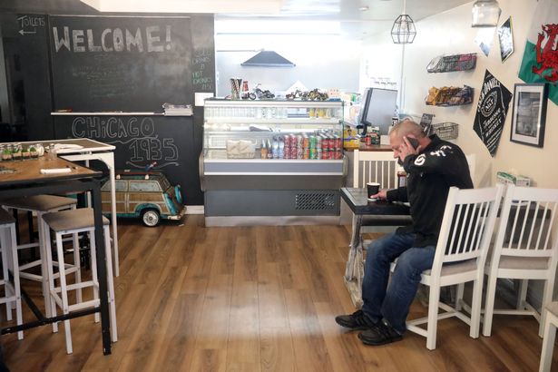 Dink, a member of the Outlaws motorcycle club, is giving away free soup and sandwiches to the homeless from his American diner Chicago 1935 on Abergele Road, Colwyn Bay, during the coronavirus pandemic.