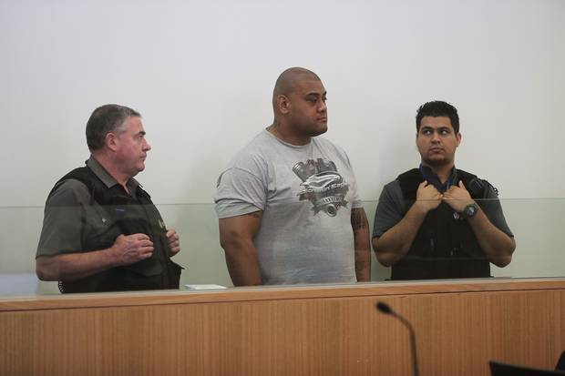 Akustino Tae at the Manukau District Court when charged with attempted murder of his former friend Josh Masters. Photo / Doug Sherring