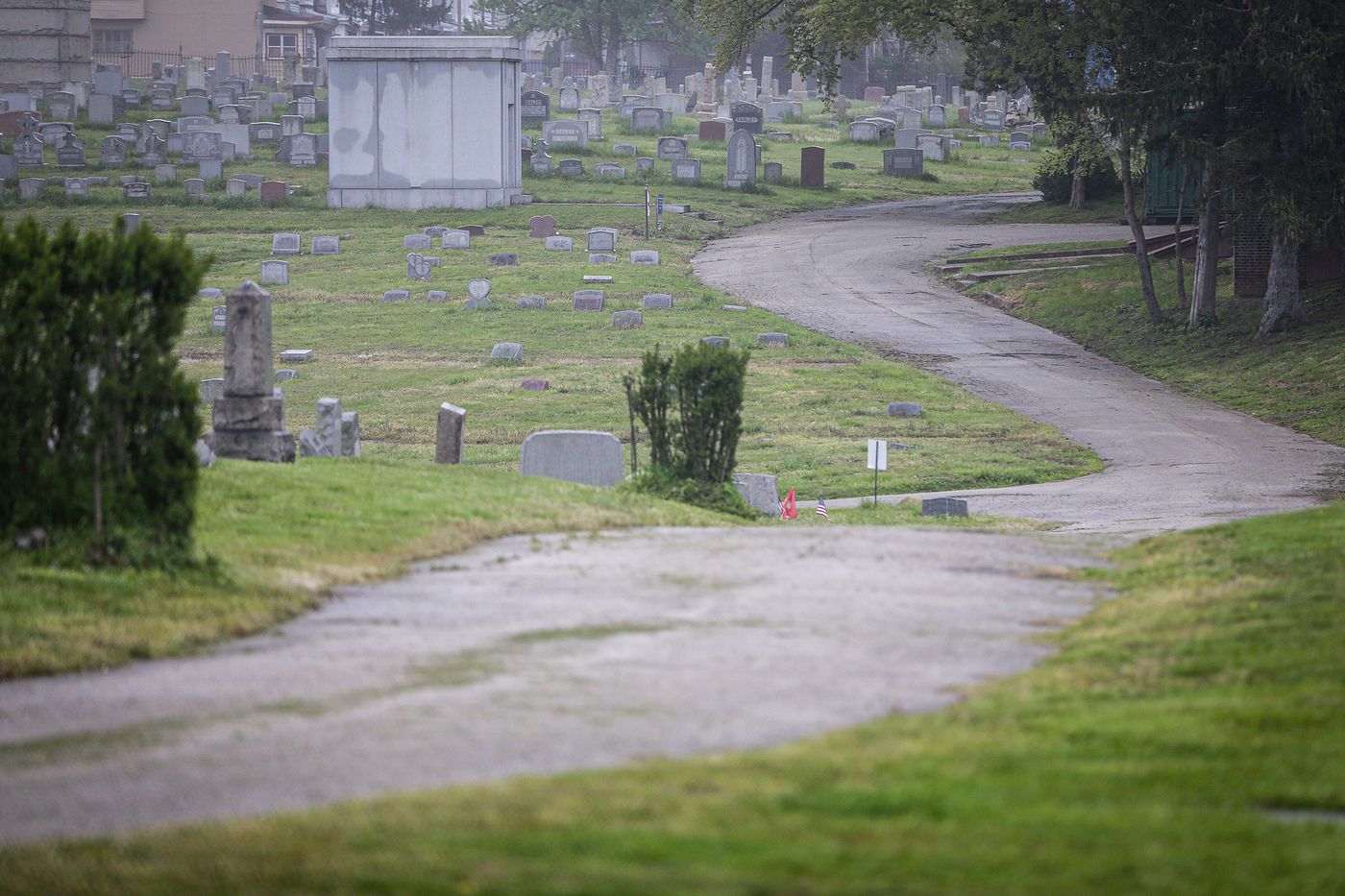 A view from Kingsessing Avenue of Mount Moriah Cemetery in Southwest Philadelphia.