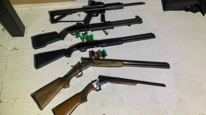 Guns found during a raid at the Mongols MC's Canterbury gang pad in February.