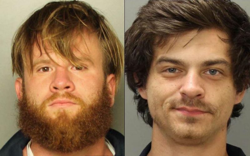 Kyle Carter, left, 29, and Derek Lawson, 22, were both charged after police say they chased another man and tried to force him to crash his motorcycle before stealing the man's backpack.