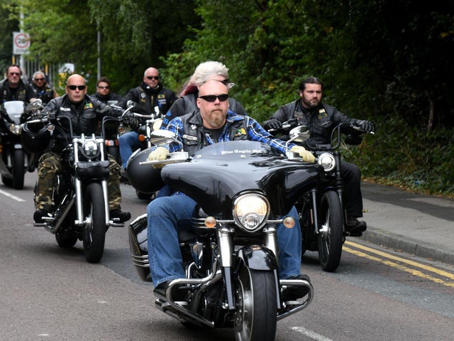Bikers led an emotional procession through the city today in honour of the longest serving member of the 'Blue Angels Motorcycle Club' in Leeds.