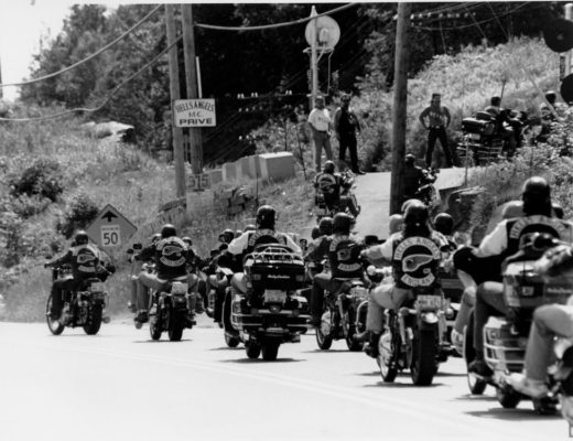 Sherbrooke Hells Angels arrive at the Lennoxville clubhouse for the 1992 World Run. Grant Simeon